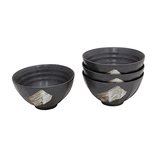 キャッスルエンタープライズ 美濃焼 和風カフェシリーズ けずり型 【飯碗】 黒刷毛目 4個セット