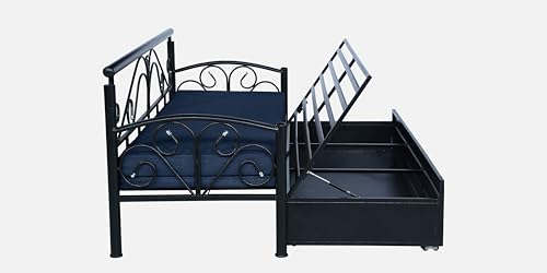 Image of 3 Seater Metal Sofa Cum Bed with Hydraulic Storage | Sofa Set for Living Room, Bedroom, Guest Room| Queen Size Convertible Sofa Bed | Comfortable Seating Sofa Navy & Black