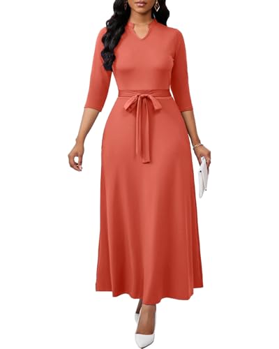 Image of BubFee Maxi Dresses for Women Semi Formal Long Dress 3 /4 Sleeve Casual A-line Church Dresses with Pockets