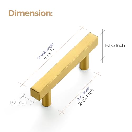 Image of Ravinte 10 Pack 2-1 /2 Inch Cabinet Pulls Gold Sqaure Kitchen Cabinet Handles Gold Cabinet Hardware Stainless Steel Drawer Pulls 4 Inch Overall Length with Mounting Template