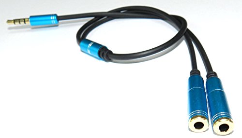 DCMA 生活 アクセサリー 4極 イヤホン to PC マイク ヘッドホン 3.5mm 高級 二股 PC 変換 端子 分岐 特殊 ケーブル 【スカイブルー】