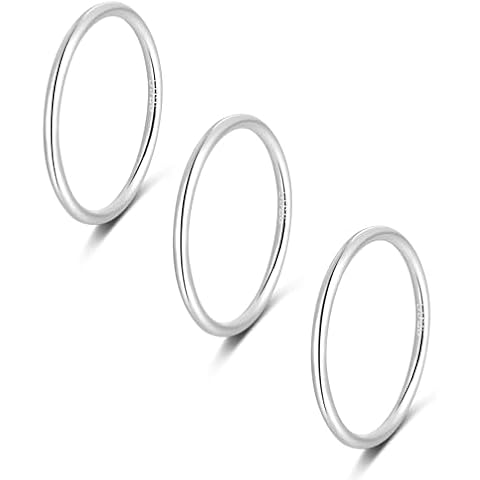 CANDYFANCY 3pcs 925 Sterling Silver 1.2mm Stacking Midi Thin Rings Thumb Pinky Ring Stack Knuckle Rings for Women Band Ring Size 4.25 Cover