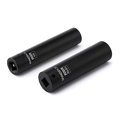 Image of CASOMAN 2PCS 1 /2-Inch Drive Extra Deep Socket- 3 /4 inch & 15 /16 inch, CR-MO, SAE, 6-Point, Extra Long (Pack of 2)