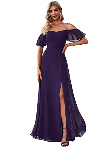 Image of Ever-Pretty Women's Formal Dresses Off Shoulder Short Sleeve Split A-Line Floor Length Bridesmaid Dresses 0237