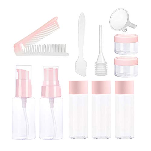 Preisvergleich Produktbild Reiseflaschen-Set - Tragbare Silikon-Reiseflaschen, 11-teilige durchsichtige Kunststoff-Reiseflaschen zum Nachfüllen von Shampoo, Lotionen, Cremes und Anderen Kosmetika (Pink)