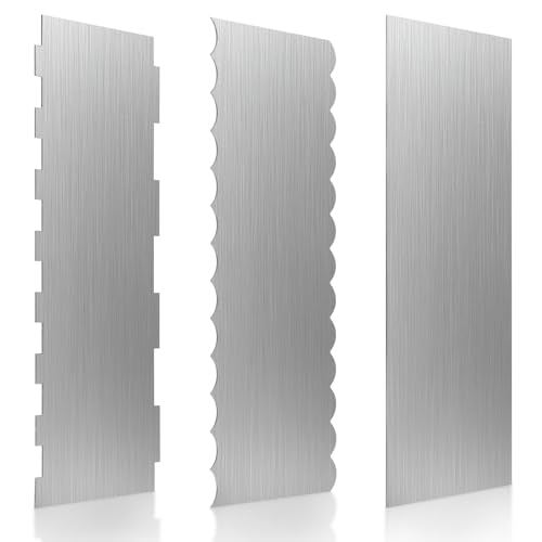 3 Pcs Stainless Steel Cake Scraper, 8.6-Inch Double Sided Patterned Edge Stripe Edge Smoother Scraper, Cake Decorating Comb Metal Cake Scraper For Butter Mousse Cream Decoration