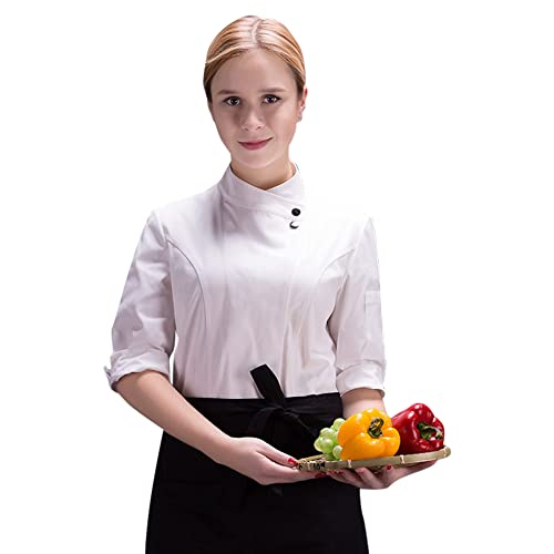 Women's Chef Uniform Classic 3/4 Sleeve Hotel Kitchen Restaurant Summer Chef Jacket White #TOP2
