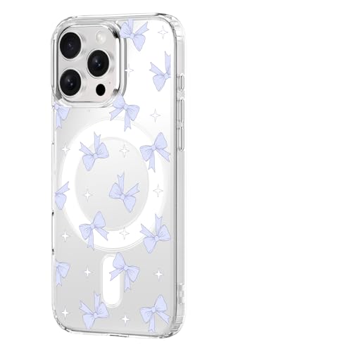 Coque iPhone 15 magnétique transparente violette à motifs étoiles et nœuds papillon pour femme