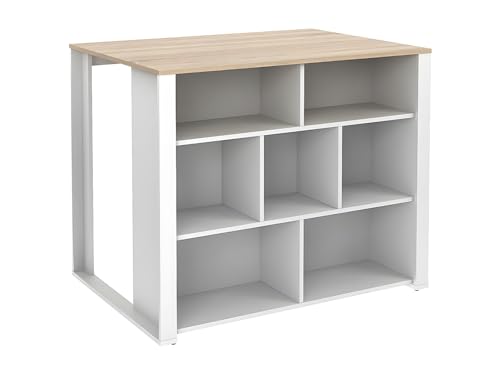 Vente-unique OPOLE - Juego Central de Cocina (7 Compartimentos), Color Blanco y Roble