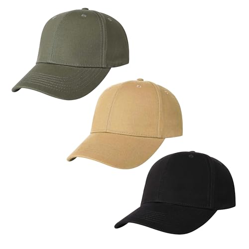 Image of 3 Pack Plain Cotton Strapback Baseball Hat Adjustable Low Profile Blank Team Ball Caps for Men Women