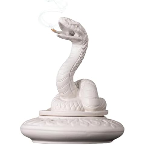 Ceramic Snake Incense Burner with Smoke Outlet in Mouth, Anti-Ash Catcher for Cone Incense – Ideal for Meditation, Yoga, Aromatherapy, and Home Decor Gift (White) Cover