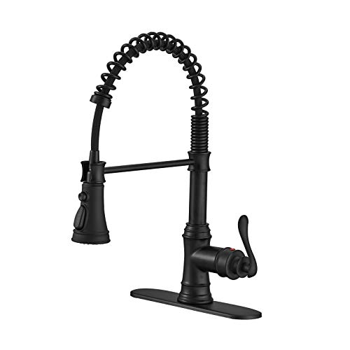Homevacious Matte Black Kitchen Faucet with Pull Down Sprayer Single