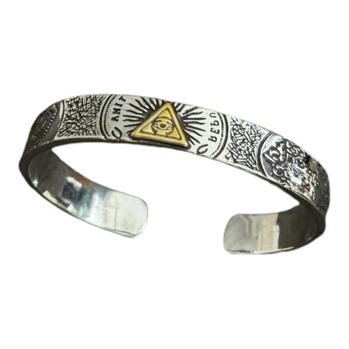 Eye of God Bangle – Sterling Silver Plated Copper Bracelet, All-Seeing Eye Symbol, Handmade Mongolian Artisan Jewelry for Protection & Blessing