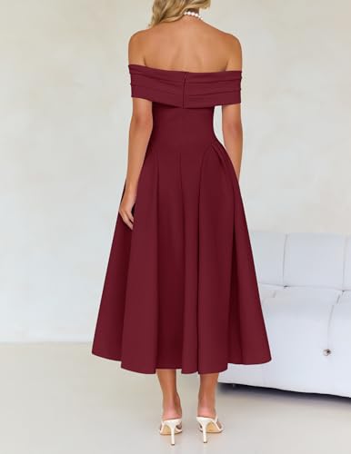 Image of ZESICA Summer 2026 Cocktail Dresses for Women's Off Shoulder Short Sleeve Swing A Line Wedding Evening Party Midi Dress
