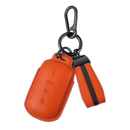 Image of Keyzone Royal Leather Key Cover for Tata Harrier 2026, Safari 2026, Sierra 2025, Curvv, Curvv EV Smart Key (Sunburst Orange)