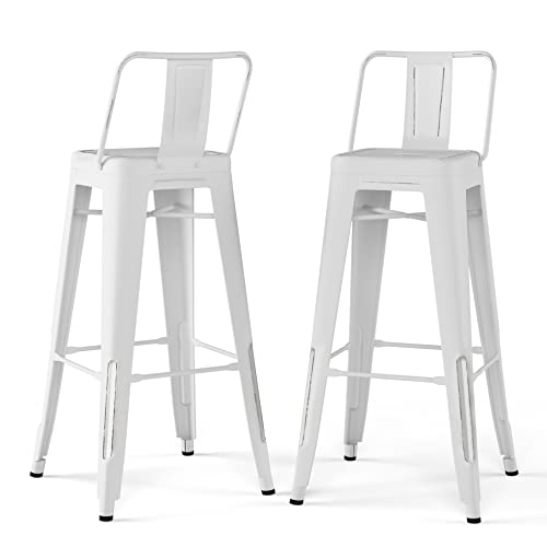 Butaco industrial de metal SIMPLIHOME Sheldon, altura de asiento 34", color blanco desgastado, para bar o cocina (juego de 2) miniatura 1