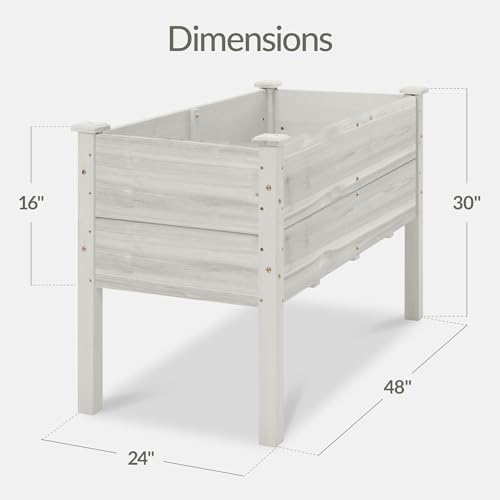 Image of Best Choice Products 48 inch x 24 inch x 30 inch Raised Garden Bed with Extra Deep 16 inch Depth, Elevated Wood Planter Box Stand for Backyard, Patio, Balcony, Natural Fir Wood - White