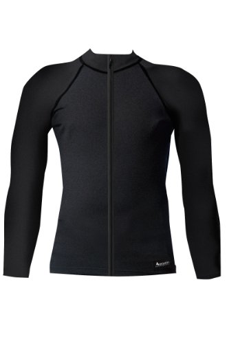 Aeroskin Nylon Long Sleeve Rash Guard with Color Accents and Front Zip (Black, Medium)