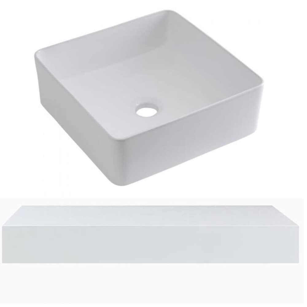 Milano Lurus 600mm Wall Mounted Bathroom Floating Shelf Square Countertop Basin Sink - White