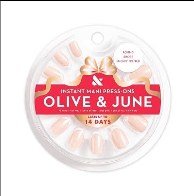 Olive and June Instant Mani Press Ons, Snowy French, Round Short