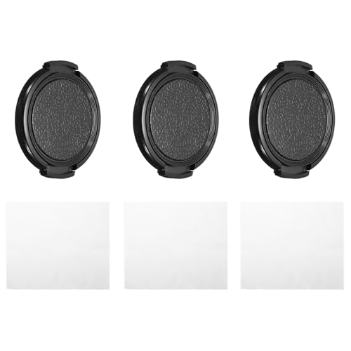 PATIKIL 43mm Lens Cap, 3 Pack Sides Pinch Snap Camera Lens Cover for Front Lens with Cleaning Cloth, Suitable for 43mm Thread Universal DSLR Lenses, Black