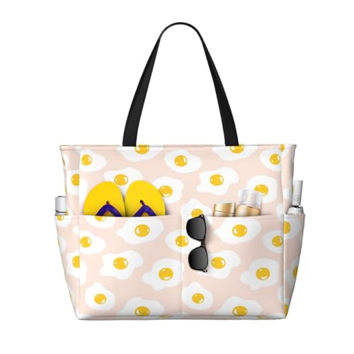 Sac de plage grand format contre le manque de place : grand sac fourre-tout imprimé œufs au plat