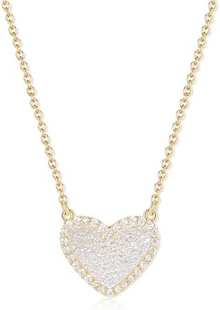 Pendant Necklace for Women,Simple and Elegant,Adjustable Chain,14K Gold Plated with 1 Delicate Cluster Stone,Gift Bag and Jewelry Box,Christmas Birthday Party Gift For Women