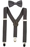  SQUATCH®  Tirantes para Niños de 1 a 10 años  Con corbatín preatado y gancho  3 clips metálicos reforzados  Longitud ajustable de 40 a 65 cm (Gris oscuro)