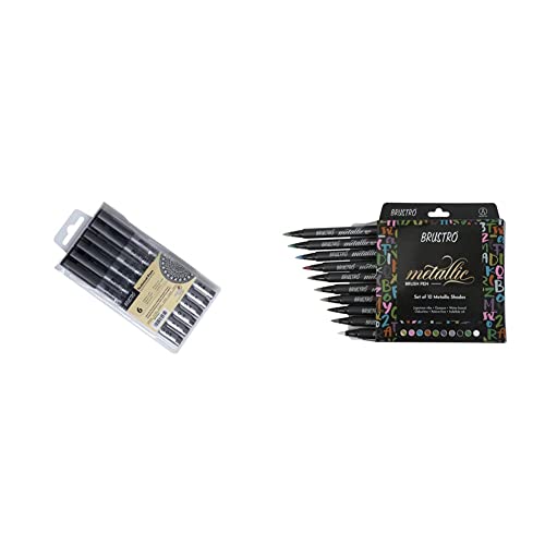 Image of BRUSTRO Technical Pen (Pack of 6) Metallic Brush Pens - Set of 10 Colors.