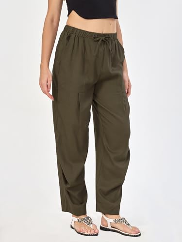 Women's Linen Blend Baggy Harem Pants Summer Beach Drawstring Casual Lounge Pant3