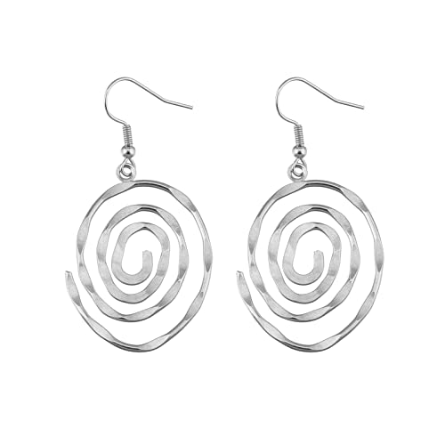 MALOYANVE Round Spiral Earrings for Women Creative Gold Silver Plated Circle Metal Wave Thread Hollow Out Dangle Drop Statement Earrings Fashion Jewelry Gifts
