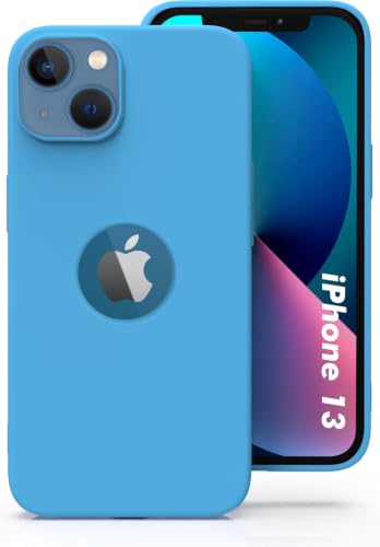 Image of Elzzi Microfiber Logo Cut Compatible for iPhone 13 Case Liquid Silicone Cases Non-Slip Full Body 4 Layer Protectives Shockproof Back with High Raised Camera Lips (6.1 inch, Aqua)