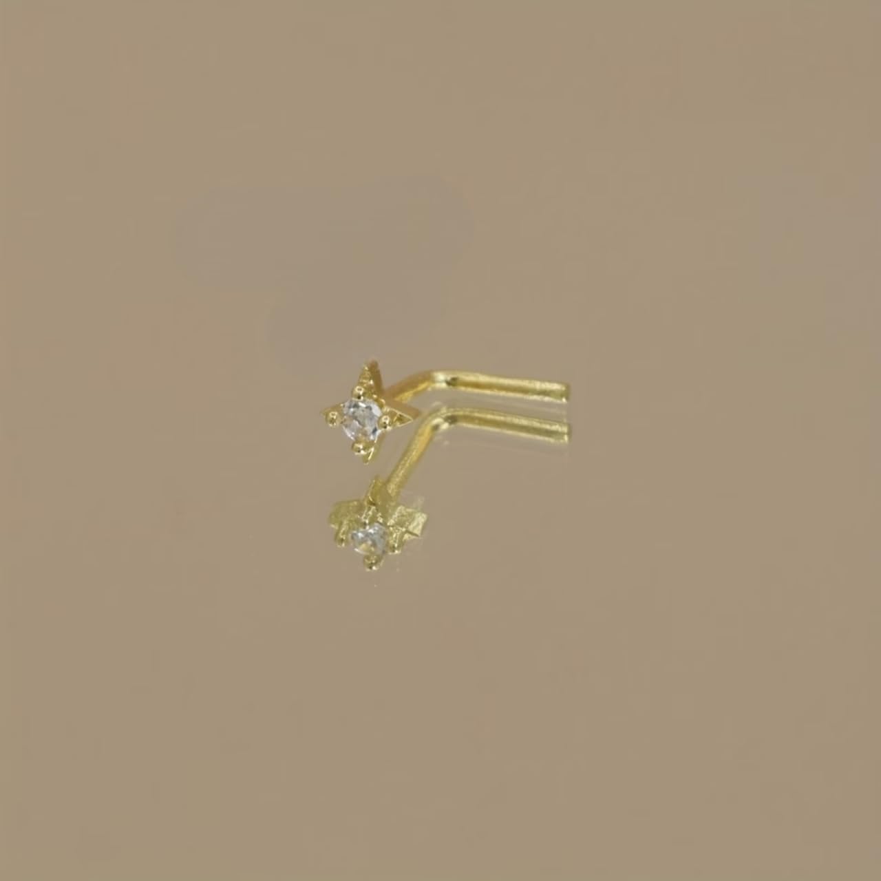 HANDMADE Round Cut Moissanite Star Shaped L Post Nose Piercing Ring, 925 Sterling Silver, 14k Yellow Gold Plated, for Women, Daily Wear