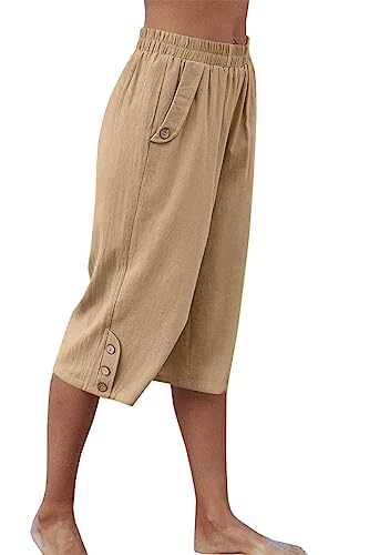Image of Veatzaer Women's Elastic Waist 3 /4 Capri Harem Pants with Pockets Casual Loose Solid Yoga Trousers S-XXL