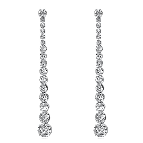 Dangly Drop Long Dangle Statement Chain Earrings - Rhinestone Crystal for Women Bridal Wedding Party