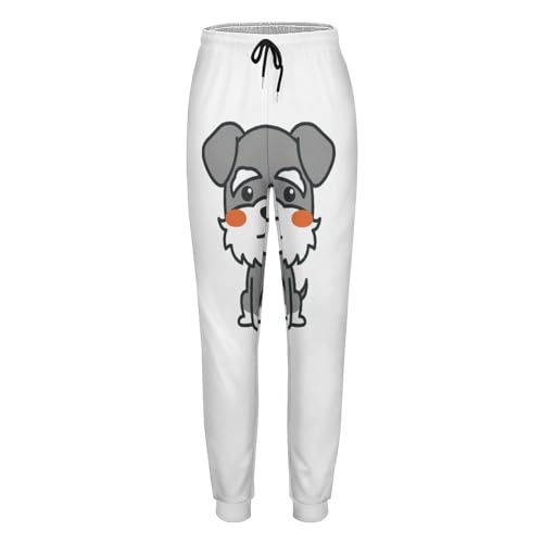 Qjjinxior Jogginghose mit schwarzem Pferd, Damenhose mit Kordelzug für Workout, Lounge, Sport, Süßer Schnauzer-Hund, L