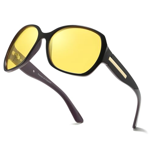 HASFOX Oversized Night Vision Driving Glasses for Women Anti Glare Polarized Yellow Night Time Eyeglasses UV Protection H6203