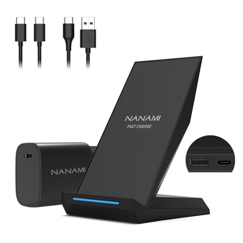 NANAMI Wireless Charger mit 30W USB-C Ladegerät - 2 in 1 Induktive Ladeständer mit Anschluss, Qi...
