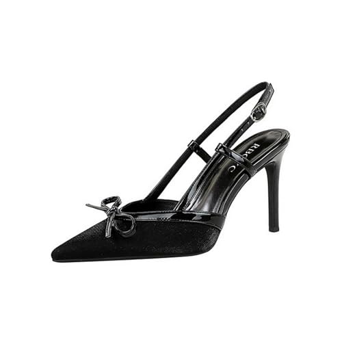 RBCYC Zapatos de mujer Pump con lazo Sandalias de dos colores Trasero Abierto Zapatos de tacón alto Punta cerrada Zapatos Slingback Stiletto tacón alto vestido de baile, Negro , 36 EU