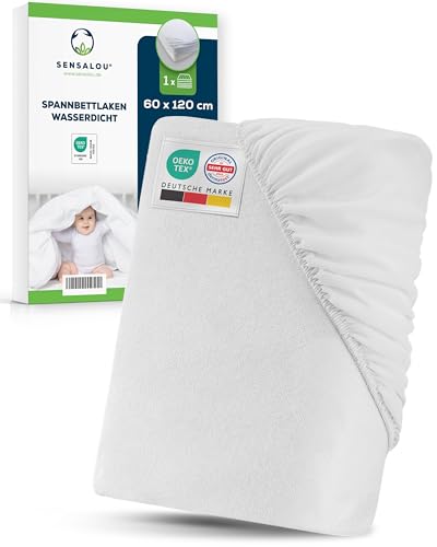 Sensalou Spannbettlaken Wasserdicht 60x120 cm – Weiches Spannlaken für Babybetten – Nässeschutz mit Atmungsaktiver PU-Schicht – Waschbar bei 95 °C – Geräuschloser Inkontinenz Matratzenschutz