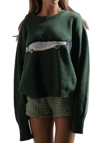 Women Knit Sweater Top Cute Graphic Oversized Knitwear Long Sleeve Pullover Top Loose Fit Fall Streetwear Y2k Tops