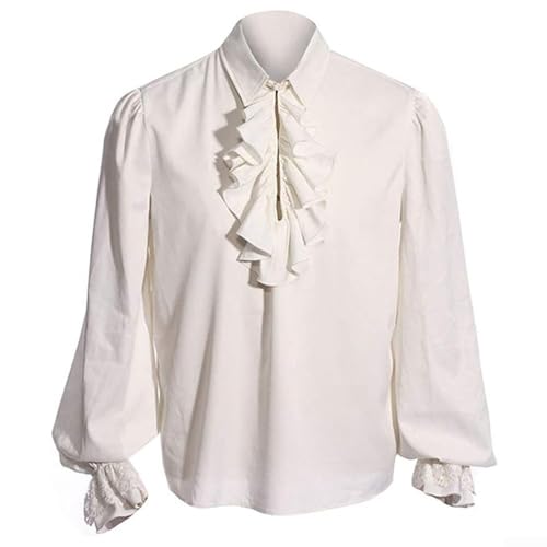 Chemise gothique pour homme avec manches bouffantes et volants – Costume de pirate steampunk vintage à lacets pour homme (taille L, blanc)