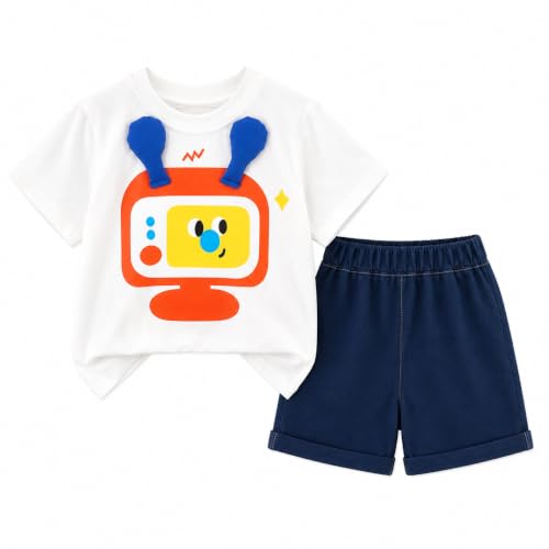Image of Googo Gaaga Boy's Cotton Short Sleeve Printed Tshirt and Half Pant Set