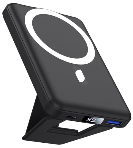 AOGUERBE for Magsafe Power Bank, 10000mAh Foldable Magnetic Battery Pack with LED Display, 3 in 1 Wireless Portable Charger with 22.5W Fast Charging for iPhone 17/16/15/14/13/12 Pro/Pro Max/Plus/Mini