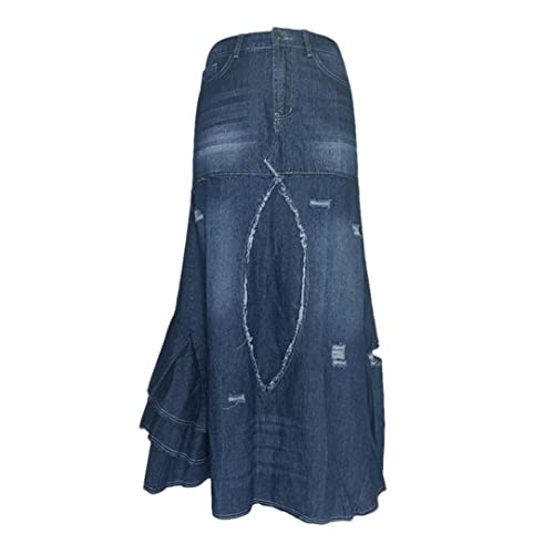 Jupe en jean vintage élégante en denim robuste bleu marine pour femme