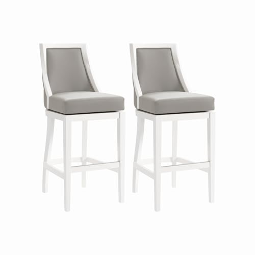 Image of Ellie Bar Height Stool Set of 2 with Backrest - Modern Kitchen & Home Bar Seating with Upholstered Seats, Rubberwood Frames, 360 Memory Return Swivel & Metal Kick Plate by Alaterre Furniture (White)