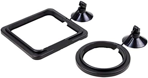 Weite 2 Pieces Durable Fish Feeder Square and Round Shape Floating Food Feeder Circle Set, Aquarium Safe Fish Feeding Ring Set with Sucker Suction Cup (Black)