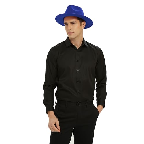Image of Wide Brim Fedora Hats for Women and Men Classic Felt Panama Hat Men's Two Tone Dress Hat with Belt Buckle