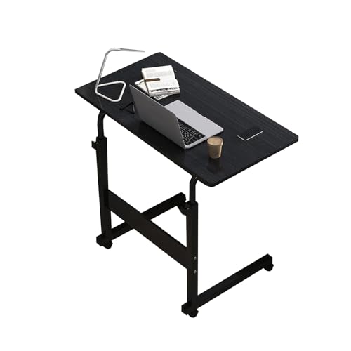 Vexnar サイドテーブル 高さ調節&キャスター付き、C型エンドデザイン、昇降式パソコンデスク、ソファ&ベッドサイド用、多機能オフィス用 (ブラック, 40*60cm) (40*60cm,ブラック+ブラック)