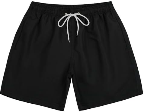 Mens Swim Trunks Quick Dry Swim Shorts Solid Color Swimwear Bathing Suits(Black 3X-Large)